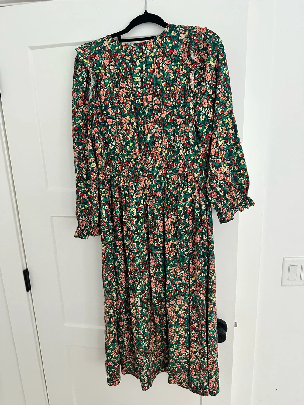 Floral V-Neck Long Sleeve Midi Dress - JCrew